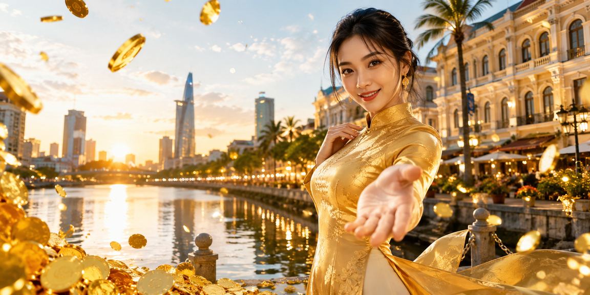 Bầu không khí casino sôi động tại TP. Hồ Chí Minh với trang phục áo dài truyền thống và ưu đãi trực tuyến